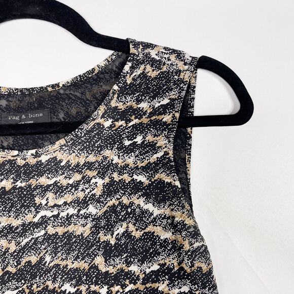 Rag & Bone Small S Printed High Low Sleeveless Blouse Tank Top Black Cream Sheer - Picture 3 of 8